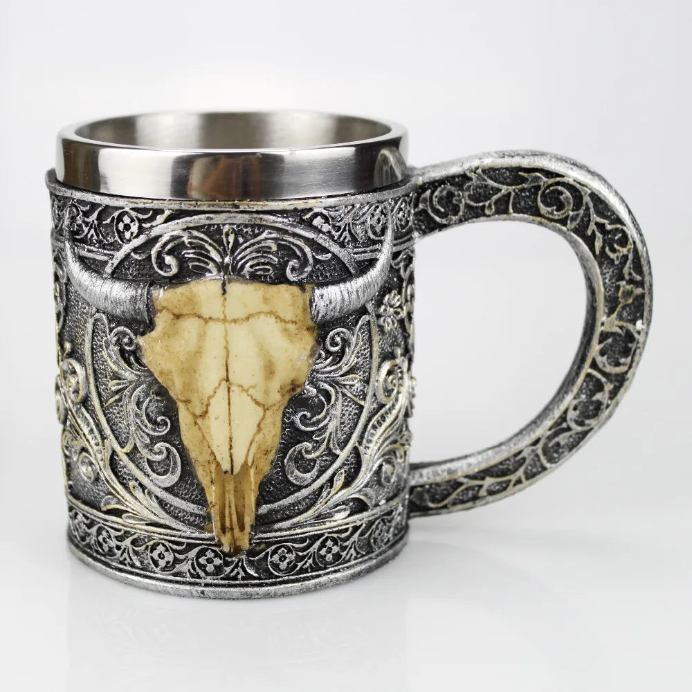 Skull Mug Contain Viking Skeleton Death Grim Knight Gothic Design Coffee Beer Tankard Mugs BEST Halloween Father's Day Gift
