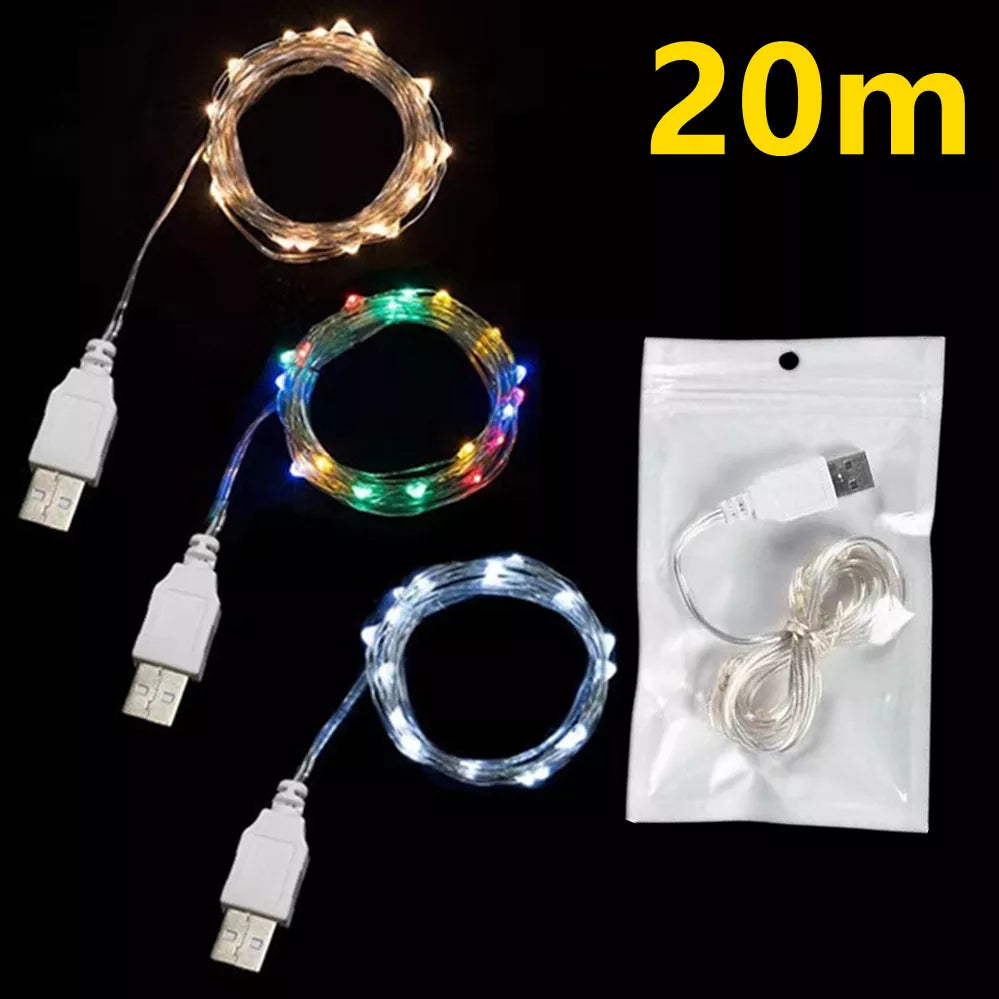 3/10/20M USB LED String Lights Copper Silver Wire Garland Light Waterproof Fairy Lights For Christmas Wedding Party Decoration