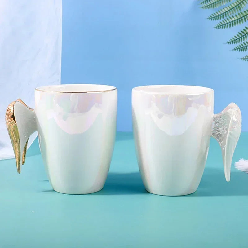 380ml Creative Ceramic Angel Mugs Gold Plated Handle Winged Cup Good Omens Mug Office Coffee Milk Mugs Afternoon Tea Cup Gifts